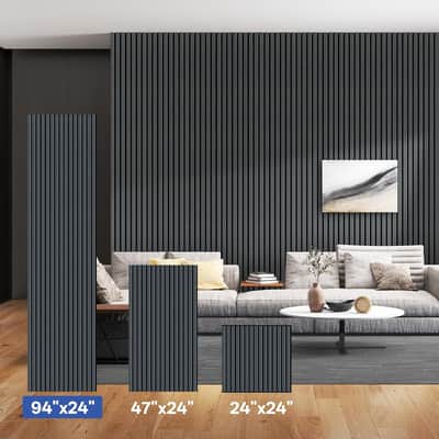 Wood Acoustic Slat Panels,94 X 24 In,2-Pack-12Mm Mdf Surface With 9Mm Sound-Absorbing Core-Dual-Layer Acoustic Wall Panels For Echo Reduction In Home Studio,Office & Living Room-Matte Black image 2