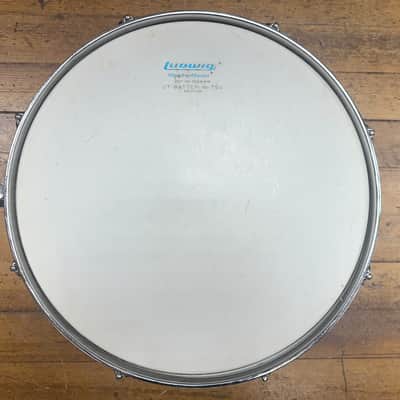 Ludwig No. 404 Acrolite 5x14" 8-Lug Aluminum Snare Drum with Pointed Blue/Olive Badge with case, stand image 5