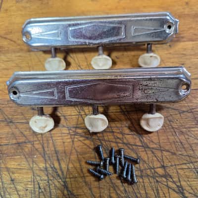 Vintage RARE 1938 Patent Applied For Kluson Open Back Covered Martin Gibson Epiphone Harmony Guitar 3x3 Tuner Set Luthier Parts Original Installation Screws image 1
