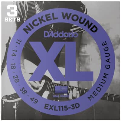 D'Addario EXL115-3D XL Nickel Wound Electric Guitar Strings, 11-49 Medium, 3-Pack image 1