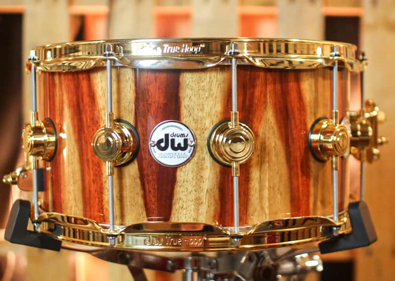 DW 7x14 Collector's Maple Mahogany Natural Lacquer over Candy Stripe Padauk Snare Drum - SO#1410001 image 1