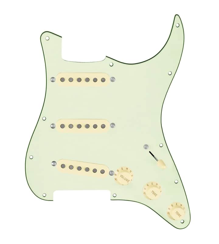 920D Custom Vintage American Loaded Pickguard for Strat With Aged White Pickups, Mint Green Pickguard, and S5W-BL-V Wiring Harness image 1