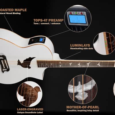 Lindo White Dove V3 Electro Acoustic Guitar and Premium Hard Case | Beautiful High Gloss Finish | Roasted Maple Binding | Preamp/Tuner/LCD | Luminlays | Steel Strings image 11
