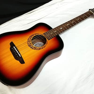 LUNA Safari Tribal Tabacco Sunburst acoustic electric TRAVEL GUITAR w/ Bag - 3/4 image 2