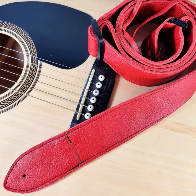 Red Premium Leather Guitar Strap- Red Leather Guitar Strap -100% Leather Guitar Strap-Acoustic, Electric Bass Guitars image 1