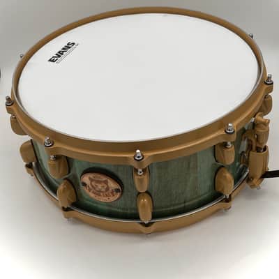 Maple wood stave MadCatdrums snare SM-008 2023 - Polished epoxy blue sky image 2
