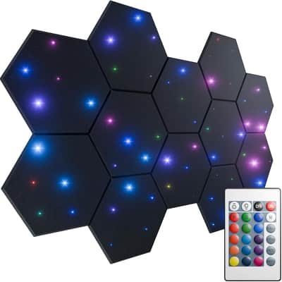 12 Pack Self-adhesive Sound Proof Foam Panels for Walls 12" X 10" X 0.4" - Hexagon Acoustic Panels with Fiber Optic Starlight, Stylish Soundproof Wall Panels Absorb Noise and Wall Decor Black image 1