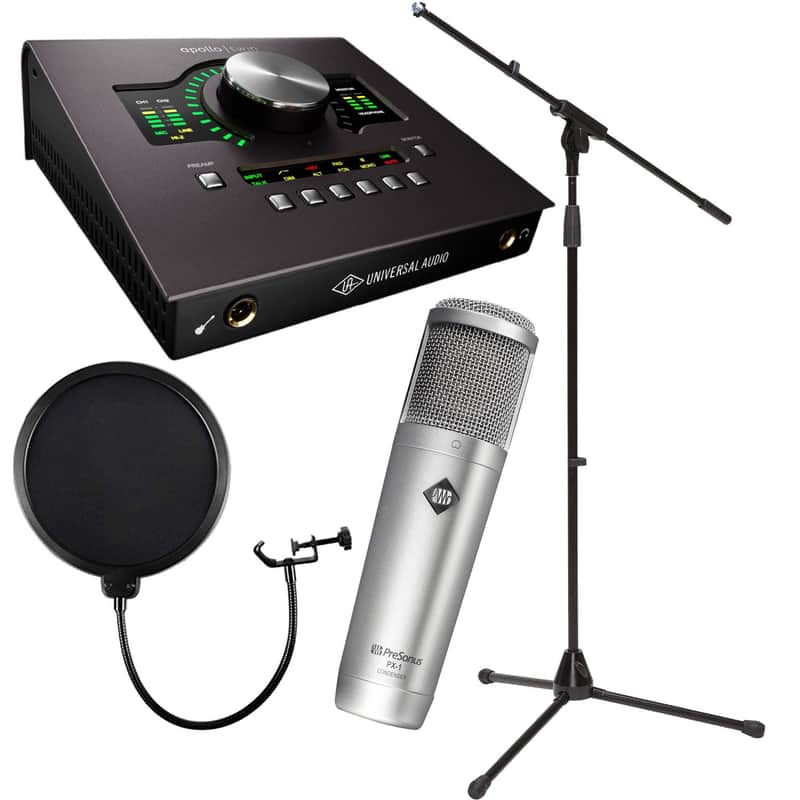 Universal Audio Apollo Twin MKII DUO Heritage Edition, Presonus PX-1 Mic, Mic Stand, POP Filter Bundle image 1