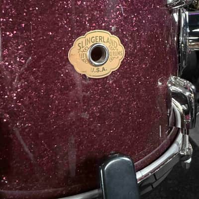 ~NEW!~ 2026 Slingerland RadioKing Mahogany/Poplar/Mahogany 3-Piece 13/16/22 Drum Kit Set in Maroon Glass Glitter with Nickel Hardware image 3