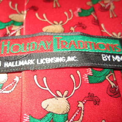 Holiday Traditions Christmas Reindeer Guitar Playing Design Necktie Top Quality Red image 5