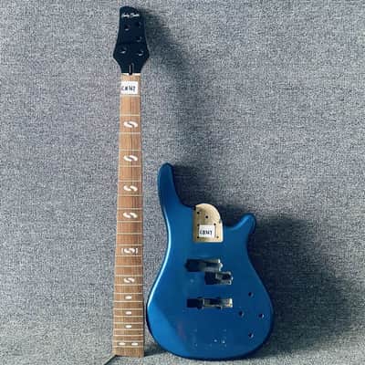 Blue 4 String Bass Basswood Body with Maple Neck image 1