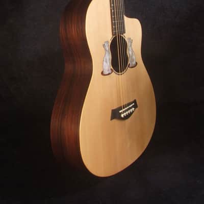 Handmade Cutaway Travel Guitar Solid Spruce, Indian Rosewood, Cat Inlay, Soft-bag Bruce Wei LTG-001 image 5