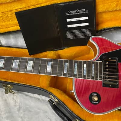 NEW! Gibson Dealer Select Custom Shop Les Paul Custom AAA Reverse Chevron Figured Top - Transparent Pink - Authorized Dealer - WOW! 8.8 lbs - G06630 imagen 14