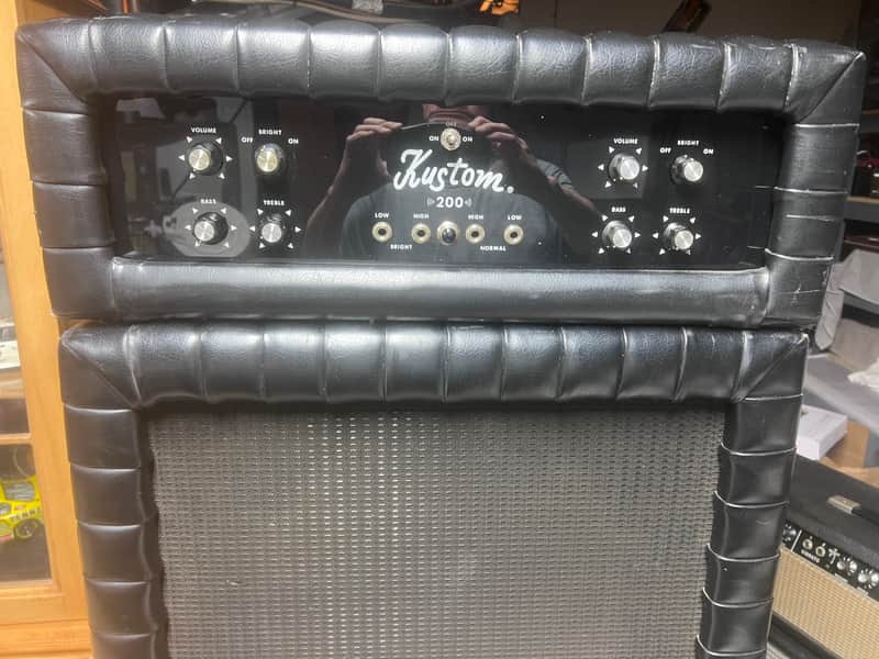 1969 Kustom K 200 Vintage Electric Bass Guitar Amplifier Head W/ 3X15" Cabinet Black Tuck & Roll image 1