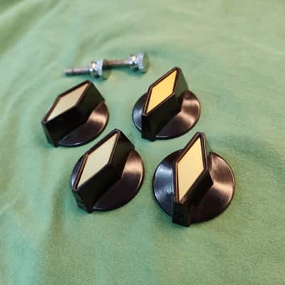 Set of 4 pcs tv style - cooker Brown And Gold knobs + 2 Vintage Strap Buttons John Lennon for Rickenbacker guitar. image 1