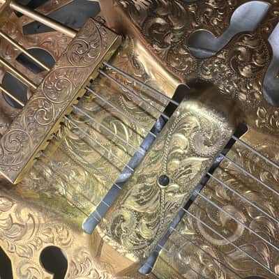 Benoit Custom 8 String Resonator Guitar, Engraved, Gold-plated, Macassar Ebony image 15