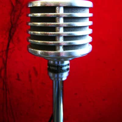 Vintage RARE 1940's Turner 34X modified dynamic microphone Satin Chrome with cable & Atlas DS-5 stand 77A 101C image 5