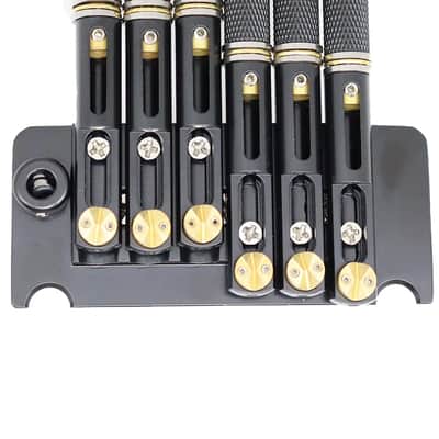 Black 6 String Headless Guitar Bridge Set, Fanned Fret Tremolo image 3