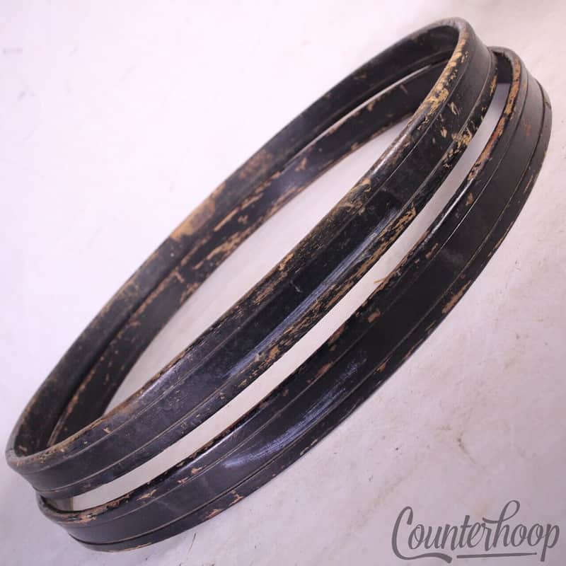 *Premier 2x 22"Bass Drum Wood Hoops/Rims Vintage 60s England UK Set Black Paint image 1