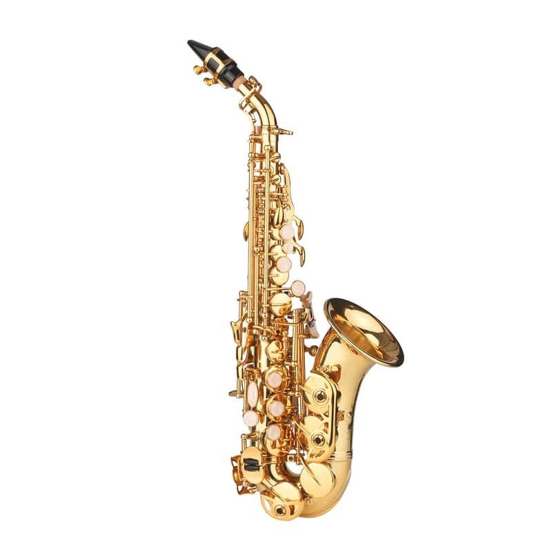 Saxophone Curved Brass Gold Lacquer Bb Sax + Carry Case Accessories W6B6 image 1