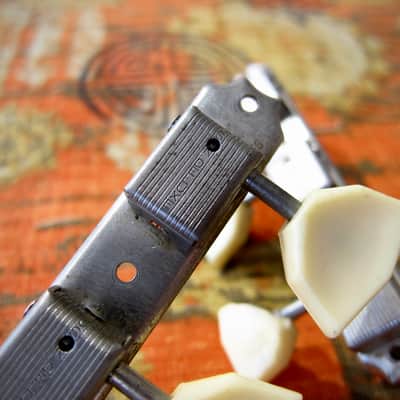 Vintage Valco Guitar Supro National Tuning Machines 3 on a side 1956-1964 - Chrome with Tulip Buttons image 7