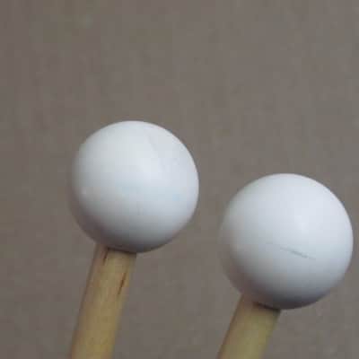 one pair new old stock near A+ Mike Balter MB93B (93B) Extra Hard Keyboard Mallets, 1 plastic (phenolic) round white HEADS and natural birch HANDLES - mid to late 1990s (+ packaging) Unwound Series image 20
