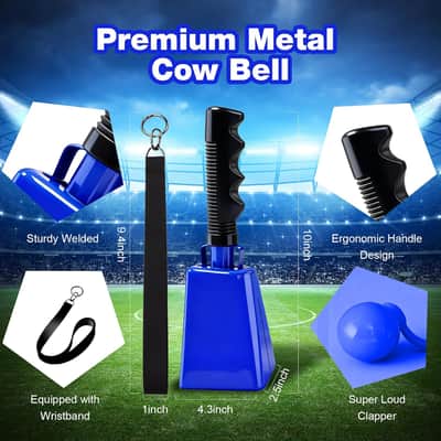 Cow Bell, 2PCS Cheering Cowbells for Sporting Events, 10 Inch Large Cow Bells Noise Makers, Metal Cowbell Instrument with Ergonomic Handle for Football Games, Parties, Graduations, Farm Ranch image 2