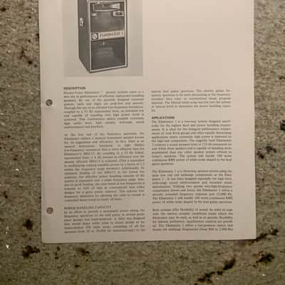 Vintage 1970s Kustom Electro Voice Eliminator 1 and 2 Speaker Systems Spec Sheet! image 1
