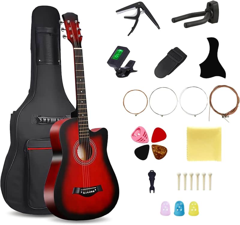 38inch Wood Acoustic Guitar for Adults, 6 Steel-String Acoustic Guitar With Guitar Bag, Elementary Tutorial of Folk Guitar for Beginners. image 1