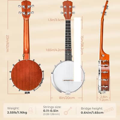 Banjolele 23 Inch with Premium Head, Travel Mini Banjo Uke 4 String Banjo Ukulele Beginner Kit with Armrest, Concert Mohagony for Teens Beginners image 2