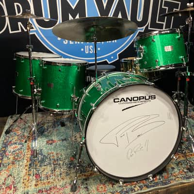 Frankie Banali's Quiet Riot, Canopus 4-Piece Set, 26", 18", 16", 14" , 6.5x14 Brass Snare. 2010 - Green Sparkle, Bonham Sizes! With Hardware and Frankie's Stick Bag! image 1