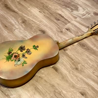National Triolian "Anemone Bouquet" 1928 Yellow, very early wood body Tricone resonator guitar. image 3