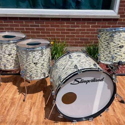 1985 Slingerland Magnum "Holland" Drum Set White Tiger Pearl 24/13/16/18 image 2