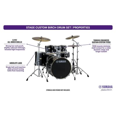 Yamaha Stage Custom Birch 5pc Drum Set w/20" BD Raven Black image 3