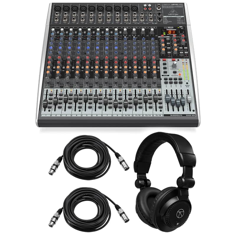 Behringer XENYX X2442USB Premium 24-Input 4/2-Bus Mixer with XENYX Mic Preamps and Compressors, Bundle with TAPH100 Studio Monitor Headphones and 2x 25' XLR Microphone Cable image 1
