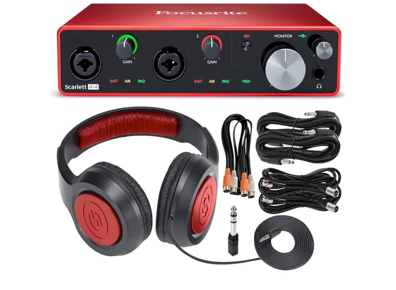 Focusrite Focusrite Scarlett 4i4 4-in 4-out USB Audio Interface (3rd Generation) + Xpix SR360 Over-Ear Dynamic Headphones, Cables and Accessories image 1