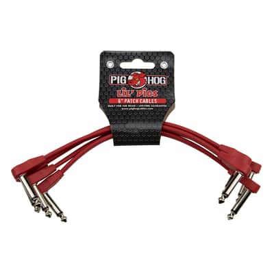 Pig Hog PHLSK6CA Lil Pigs Low Profile Flat Patch Cables 6IN, Candy Apple Red 4-Pack