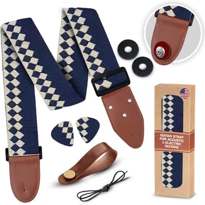 Guitar Strap Premium Padded For Electric, Acoustic, and Bass. Adjustable Unique Design Guitar Straps Includes 2 Strap Locks To Keep Your Guitar Safe - Discover Durability Comfort and Style - Blue image 1