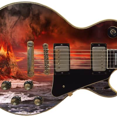 Sticka Steves Guitar Skin Axe Wrap Re-skin Vinyl Decal DIY Planet Volcano Fire Eruption Red 744 image 1