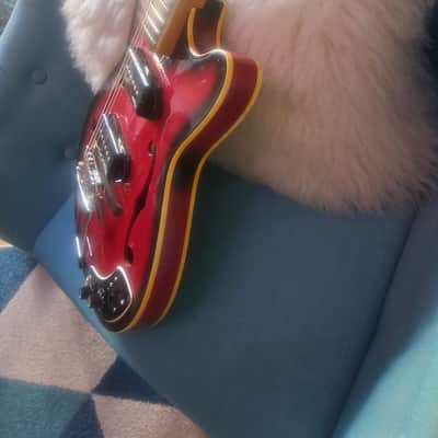 Teisco Thin-line Semi-hollow 1960s-70s - Red Burst Gloss Guitar w/Dogear P90 pickups image 5