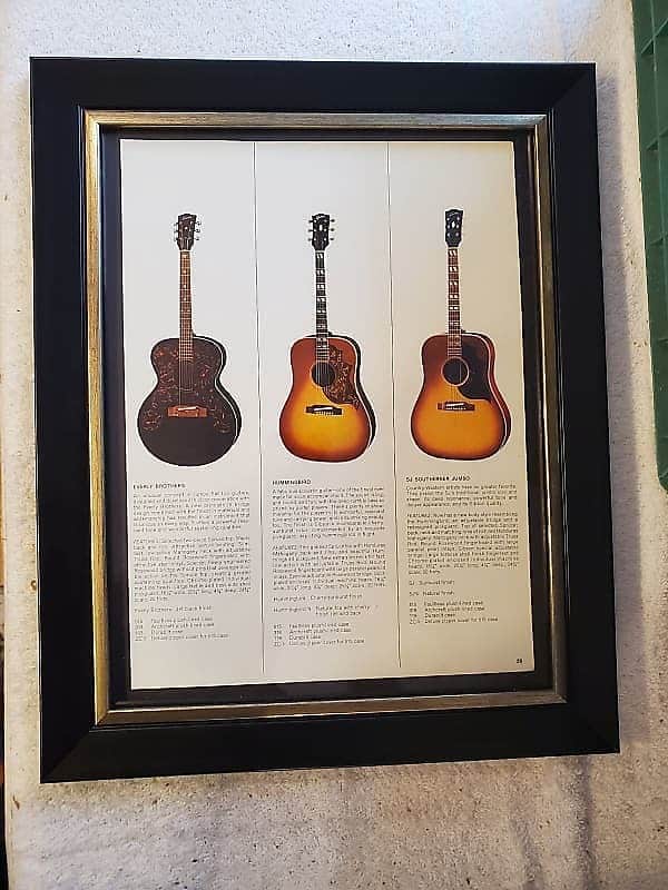 1966 Gibson Guitars Color Promotional Ad Framed Everly Brothers, Hummingbird & SJ Acousics Original image 1