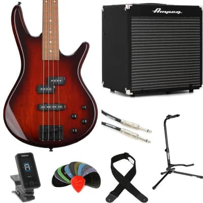 Ibanez Gio GSR200SMCNB Bass Guitar and Ampeg Rocket Amp Essentials Bundle - Charcoal Brown Burst image 3