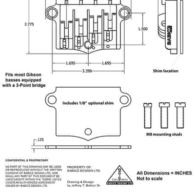 Babicz Full Contact Hardware ORIGINAL SERIES FCH 3PT BASS BRIDGE, 4 String W/SHIM, chrome image 5