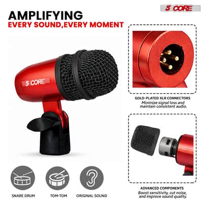 5 Core Conga Mic Snare Tom Set Professional XLR Cardioid Unidirectional Instrument Microphone Kit image 4