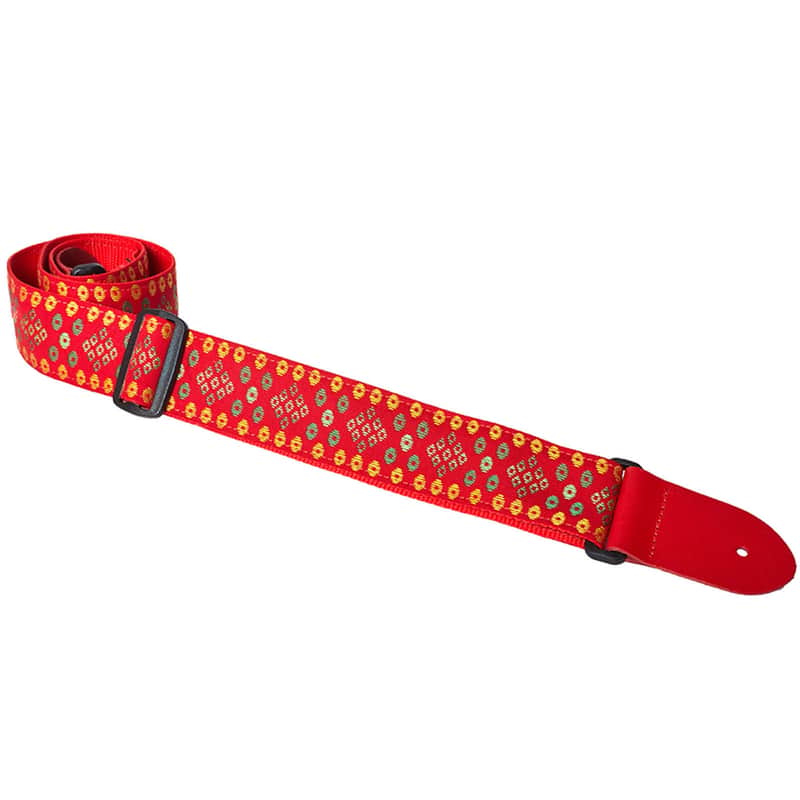 Henry Heller VINTAGE REISSUE HV-28 2" JACQUARD WEAVE W LEATHER ENDS GUITAR STRAP 2016 red / green image 1