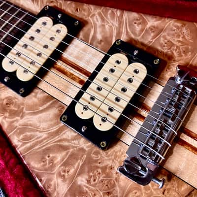 Moonstone FLAMING V flying v 1984 - Natural Paduak & maple burl image 6