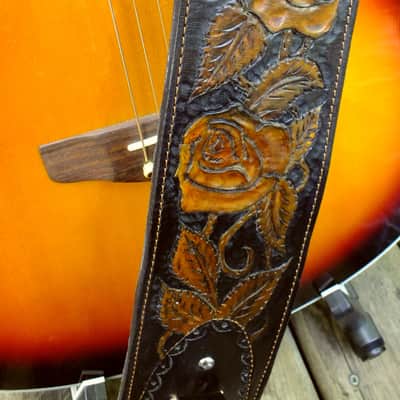 Well-Hung "The Gunfighter"  Hand-Carved / Tooled Leather Cowboy Grunge guitar strap, padded image 2