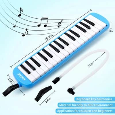 Blue 32-Key Professional Melodica – Portable Keyboard Wind Instrument with Mouthpiece, Tube & Carrying Bag image 2