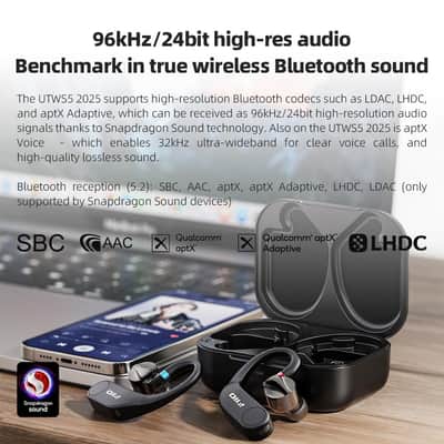 FiiO UTWS5 2025 True Wireless Bluetooth Earbuds Hook & Headphone Amp for IEMs, AK4332 DAC, Hi-Res 96kHz/24bit LDAC -MMCX/0.78 2pins Connector, 10-Band PEQ, 20H Battery Life (MMCX) image 6