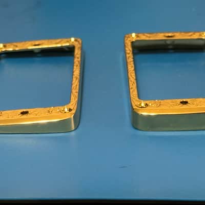 Humbucker Pickup Mounting Rings Curved Bridge and Neck Ornate Gold Metal set of 2 image 4